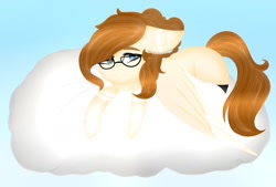 Size: 1280x864 | Tagged: safe, artist:okimichan, oc, species:pegasus, species:pony, cloud, female, glasses, mare, solo