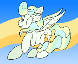 Size: 1303x1080 | Tagged: safe, artist:notadeliciouspotato, character:vapor trail, species:pegasus, species:pony, g4, abstract background, cute, female, looking at you, mare, one eye closed, solo, spread wings, vaporbetes, wings, wink