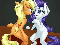 Size: 2250x1700 | Tagged: safe, artist:coldtrail, character:applejack, character:rarity, species:earth pony, species:pony, species:unicorn, newbie artist training grounds, ship:rarijack, atg 2019, cute, female, jackabetes, lesbian, mare, now kiss, raribetes, shipping