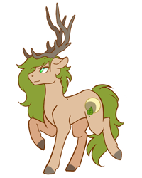 Size: 800x1000 | Tagged: safe, artist:flaming-trash-can, oc, oc only, oc:xander, species:deer, antlers, colored, cutie mark, flat colors, floppy ears, original species, raised hoof, sidemouth, simple background, solo, white background