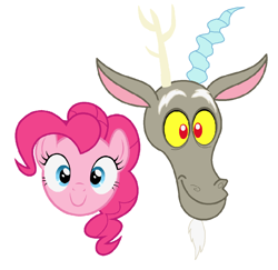 Size: 1204x1168 | Tagged: safe, artist:dipi11, character:discord, character:pinkie pie, ship:discopie, absurd resolution, disembodied head, duo, female, floating head, head, male, shipping, straight, vector