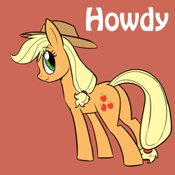 Size: 900x900 | Tagged: safe, artist:casualcolt, character:applejack, species:earth pony, species:pony, cute, female, howdy, jackabetes, mare, one word, red background, simple background, solo