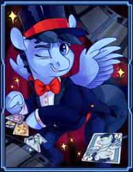 Size: 3400x4400 | Tagged: safe, artist:cuttledreams, oc, oc:silver span, species:pony, card, clothing, hat, solo, top hat, tuxedo