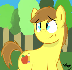 Size: 2313x2248 | Tagged: safe, artist:siggyderp, oc, oc only, oc:siggy, species:earth pony, species:pony, frown, male, signature, solo, stallion, tree