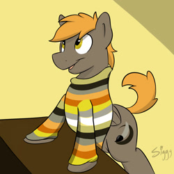 Size: 1500x1500 | Tagged: safe, artist:siggyderp, oc, oc only, oc:umber, species:earth pony, species:pony, clothing, male, signature, solo, stallion, sweater