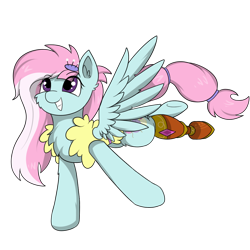 Size: 1000x1000 | Tagged: safe, artist:llhopell, character:kerfuffle, species:pegasus, species:pony, friendship is magic: rainbow roadtrip, g4, my little pony: friendship is magic, amputee, chest fluff, clothing, cute, ear fluff, female, fufflebetes, mare, pincushion, prosthetic leg, prosthetic limb, prosthetics, raised leg, smiling, solo, spread wings, vest, wings