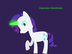 Size: 9375x7032 | Tagged: safe, artist:worldofcaitlyn, character:rarity, species:pony, species:unicorn, episode:inspiration manifestation, g4, my little pony: friendship is magic, evil grin, female, glowing horn, green eyes, grin, horn, inspirarity, mare, possessed, purple background, raised hoof, simple background, smiling, solo