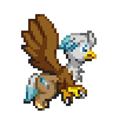 Size: 384x384 | Tagged: safe, artist:kelvin shadewing, oc, oc only, oc:silver quill, species:hippogriff, animated, flying, pixel art, simple background, solo, sprite, transparent background
