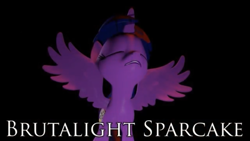 Size: 1334x750 | Tagged: safe, artist:theinvertedshadow, character:twilight sparkle, character:twilight sparkle (alicorn), species:alicorn, species:pony, 3d, brutalight sparcake, character introduction, elements of insanity, female, full name, introduction, mare, name, namesake, solo, source filmmaker, spread wings, union of the elements of insanity, wings