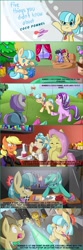 Size: 516x1549 | Tagged: safe, artist:mustachedbain, character:applejack, character:coco pommel, character:doctor whooves, character:flutterbat, character:fluttershy, character:lyra heartstrings, character:maud pie, character:starlight glimmer, character:time turner, species:bat pony, species:earth pony, species:pony, species:unicorn, series:five things you didn't know, autons, bat ponified, clothing, comic, costume, gay, male, race swap, theater