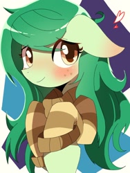 Size: 768x1024 | Tagged: safe, artist:erufi, character:wallflower blush, species:earth pony, species:pony, blushing, clothing, cute, equestria girls ponified, female, floppy ears, flowerbetes, heart, mare, ponified, solo, sweater, sweet dreams fuel