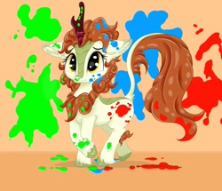 Size: 965x828 | Tagged: safe, artist:rurihal, character:autumn blaze, species:kirin, female, messy, paint, paint on fur, painting, solo