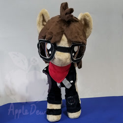 Size: 1000x1000 | Tagged: safe, artist:appledew, species:pegasus, species:pony, armband, clothing, commission, frown, glasses, irl, jacket, male, mikey way, my chemical romance, photo, plushie, ponified, scarf, solo, spread wings, stallion, standing, wings, wristband