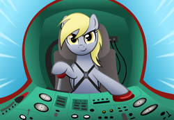 Size: 3900x2700 | Tagged: safe, artist:dawnmistpony, character:derpy hooves, species:pegasus, species:pony, cockpit, female, grin, looking at you, mare, pilot, plane, solo, soso, underp, vector