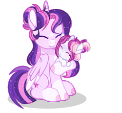 Size: 1326x1226 | Tagged: safe, artist:xxcutecookieswirlsxx, base used, character:twilight sparkle, character:twilight sparkle (alicorn), oc, oc:solar eclipse, parent:rainbow dash, parent:twilight sparkle, parents:twidash, species:alicorn, species:pony, female, filly, magical lesbian spawn, mother and daughter, offspring, simple background, transparent background