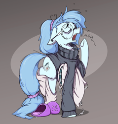 Size: 3010x3154 | Tagged: safe, artist:rexyseven, oc, oc:whispy slippers, species:earth pony, species:pony, clothing, female, glasses, mare, pillow, slippers, socks, solo, sweater, turtleneck, yawn