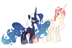 Size: 1280x860 | Tagged: safe, artist:xxcutecookieswirlsxx, base used, character:princess celestia, character:princess luna, species:alicorn, species:pony, alternate design, duo, female, mare, royal sisters, siblings, simple background, sisters, transparent background