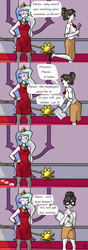 Size: 2039x5784 | Tagged: safe, artist:pony4koma, character:princess celestia, character:raven inkwell, species:human, begging, cake, cakelestia, canterlot, clothing, element of generosity, element of honesty, element of kindness, element of laughter, element of loyalty, element of magic, elements of harmony, embarrassed, food, glasses, hair bun, humanized, jewelry, leggings, legs, miniskirt, pantyhose, paperwork, red dress, regalia, secretary, shoes, side slit, skirt, taxes, this will end in tears, trollestia