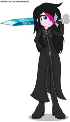 Size: 1700x2970 | Tagged: safe, artist:gamerpen, oc, oc:zoe star pink, species:human, my little pony:equestria girls, boots, clothing, crossover, disney, female, gloves, hair over one eye, kingdom hearts, organization xiii, shoes, simple background, solo, transparent background, video game crossover, weapon