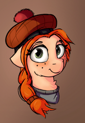 Size: 1206x1757 | Tagged: safe, artist:rexyseven, oc, oc only, species:pony, bust, clothing, female, freckles, hat, mare, portrait, solo
