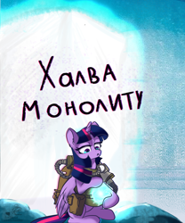 Size: 2160x2590 | Tagged: safe, artist:lakunae, character:twilight sparkle, character:twilight sparkle (alicorn), species:alicorn, species:pony, anniversary, armor, call of pripyat, crossover, cyrillic, female, mare, meme, russian, s.t.a.l.k.e.r., soviet, weapon
