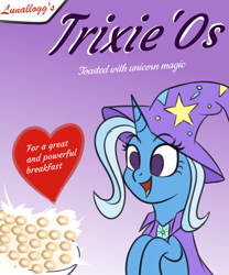 Size: 900x1080 | Tagged: safe, artist:sadtrooper, character:trixie, species:pony, species:unicorn, cereal, cute, diatrixes, female, food, heart, mare, meme, no catchlights, no pupils, open mouth, smile.cereal, solo