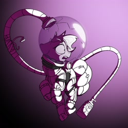 Size: 4370x4387 | Tagged: safe, artist:rexyseven, oc, oc only, oc:rusty gears, species:earth pony, species:pony, absurd resolution, astronaut, crack, female, mare, monochrome, neo noir, partial color, solo, space suit