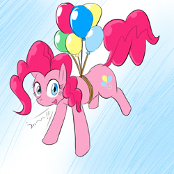 Size: 1024x1024 | Tagged: safe, artist:zokoira, character:pinkie pie, species:earth pony, species:pony, balloon, cute, diapinkes, female, floating, mare, open mouth, solo, then watch her balloons lift her up to the sky