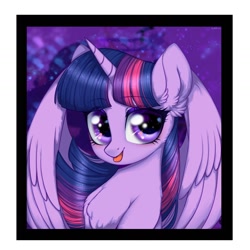 Size: 1440x1440 | Tagged: safe, artist:wkirin, character:twilight sparkle, character:twilight sparkle (alicorn), species:alicorn, species:pony, bust, chest fluff, cute, ear fluff, female, looking at you, mare, solo, tongue out, twiabetes