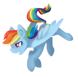Size: 2720x2683 | Tagged: safe, artist:goshhhh, character:rainbow dash, species:pegasus, species:pony, ear fluff, female, flying, grin, high res, looking at something, mare, simple background, smiling, solo, spread wings, transparent background, wings