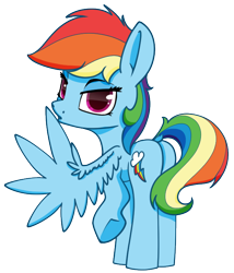Size: 610x714 | Tagged: safe, artist:dacaoo, character:rainbow dash, species:pegasus, species:pony, dock, female, looking at you, looking back, looking back at you, mare, one hoof raised, simple background, solo, transparent background