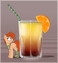 Size: 2903x3171 | Tagged: safe, artist:rexyseven, oc, oc only, oc:rusty gears, species:earth pony, species:pony, clothing, cocktail, drink, drinking straw, female, glass, mare, micro, scarf, sock, socks, solo, straw, striped socks