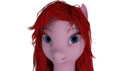 Size: 1920x1080 | Tagged: safe, artist:t-box, oc, oc:moon lee, species:earth pony, species:pony, 3d, blender, blender cycles, blue eyes, cute face, female, looking at you, pink skin, red mane, simple background, smiley face, smiling, solo, transparent background, vampire, vampony