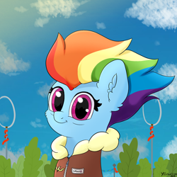 Size: 2000x2000 | Tagged: safe, artist:yelowcrom, character:rainbow dash, species:pegasus, species:pony, episode:the last problem, g4, my little pony: friendship is magic, bomber jacket, bust, captain, clothing, female, jacket, looking at you, mlp fim's ninth anniversary, older, older rainbow dash, portrait, solo