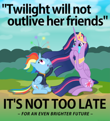 Size: 2167x2384 | Tagged: safe, artist:ultrathehedgetoaster, character:rainbow dash, character:twilight sparkle, character:twilight sparkle (alicorn), species:alicorn, species:pony, episode:the last problem, g4, my little pony: friendship is magic, alicornified, crying, everything is fixed, older, older rainbow dash, older twilight, post season 9 story prompt, princess twilight 2.0, race swap, rainbowcorn, rational fic bait, tears of joy, transhumanism, twilight will not outlive her friends