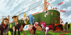 Size: 2874x1420 | Tagged: safe, artist:mechagen, species:pony, nikola tesla, ponified, train