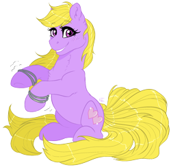 Size: 1524x1488 | Tagged: safe, artist:ali-selle, oc, oc:flossy tail, species:earth pony, species:pony, bracelet, jewelry, multiple tails, smiling