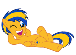 Size: 1050x761 | Tagged: safe, artist:mlpfan3991, oc, oc:flare spark, species:pegasus, species:pony, draw me like one of your french girls, laid back, one eye closed, simple background, solo, transparent background, wink