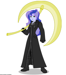 Size: 2409x2754 | Tagged: safe, artist:gamerpen, character:princess luna, character:vice principal luna, my little pony:equestria girls, clothing, commission, crossover, disney, female, high res, kingdom hearts, organization xiii, scythe, simple background, solo, transparent background, vice principal luna, video game crossover, weapon