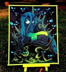 Size: 856x934 | Tagged: safe, artist:colorsceempainting, character:queen chrysalis, species:changeling, canvas, changeling queen, chrysalis' throne, female, throne, traditional art