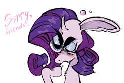 Size: 1598x1074 | Tagged: safe, artist:littmosa, character:rarity, species:pony, species:unicorn, bubble, bust, drunk, drunk rarity, female, portrait, solo, sorry, text