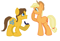 Size: 880x596 | Tagged: safe, artist:diana173076, base used, character:applejack, character:caramel, species:pony, ship:carajack, engagement ring, female, male, shipping, simple background, straight, white background