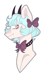 Size: 1024x1821 | Tagged: safe, artist:chococolte, oc, oc:bethany, species:pony, bow tie, bust, choker, female, horns, mare, portrait, simple background, solo, spiked choker, transparent background