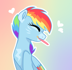 Size: 1652x1605 | Tagged: safe, artist:koloredkat, character:rainbow dash, species:pegasus, species:pony, alternate design, bust, colored wings, eyes closed, female, folded wings, food, heart, mare, mouth hold, multicolored wings, outline, pocky, rainbow background, simple background, sitting, solo, wings