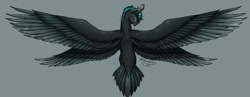 Size: 1024x399 | Tagged: safe, artist:bootsdotexe, oc, oc only, oc:atlas concordia, species:alicorn, species:pony, alicorn oc, forked horn, four wings, looking up, male, multiple wings, seraph, seraphicorn, spread wings, stallion, tail feathers, top down, wings
