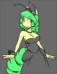Size: 510x668 | Tagged: safe, artist:duckdraw, oc, oc only, oc:buzzy bee, species:anthro, anthro oc, cleavage, clothing, crown, dress, female, simple background, solo