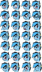 Size: 1857x3155 | Tagged: safe, artist:sevenserenity, oc, oc only, oc:icylightning, species:pegasus, species:pony, angry, benis, blep, blushing, bust, emoji, expressions, facehoof, happy, lol face, sad, simple background, tongue out, transparent background