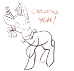 Size: 400x382 | Tagged: safe, artist:hirundoarvensis, oc, species:pony, animal costume, antlers, any gender, any species, auction, bell, bell collar, bow, christmas, collar, commission, costume, holiday, monochrome, reindeer antlers, reindeer costume, solo, ych sketch, your character here