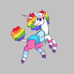 Size: 900x900 | Tagged: safe, artist:flaming-trash-can, oc, species:pony, species:unicorn, afro, clothing, colored sketch, commission, lipstick, multicolored hair, rainbow hair, simple background, solo