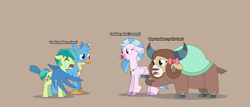 Size: 7498x3197 | Tagged: safe, alternate version, artist:gd_inuk, character:gallus, character:sandbar, character:silverstream, character:yona, species:classical hippogriff, species:earth pony, species:hippogriff, species:pony, species:yak, bow, brown background, cloven hooves, concerned, crying, descriptive noise, eyes closed, female, floppy ears, hair bow, high res, hug, jewelry, male, monkey swings, necklace, sad, simple background, story included, winghug, wings